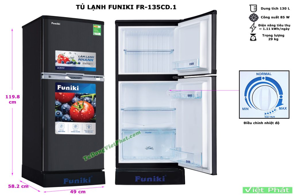 Kích thước tủ lạnh Funiki FR-135CD.1