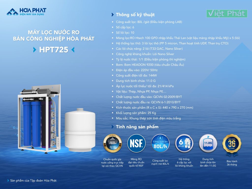 Máy lọc nước RO bán công nghiệp Hòa Phát HPT725