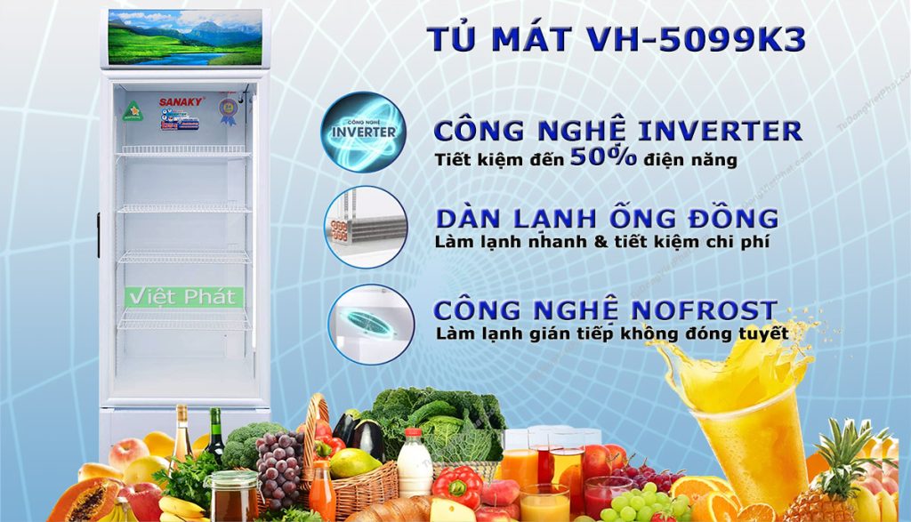 Tủ mát Sanaky VH-5099K3 Inverter 480L dàn đồng