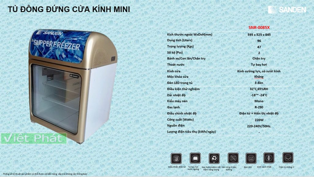 Tủ đông đứng mini mặt kính Sanden Intercool SNR-0085X