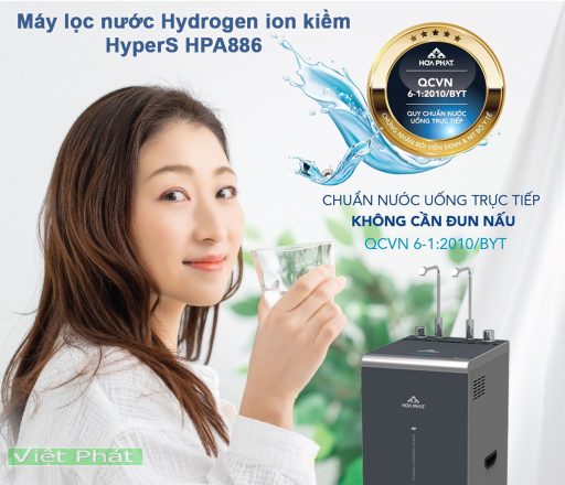 Máy lọc nước Hydrogen ion kiềm HyperS HPA886 uống trực tiếp