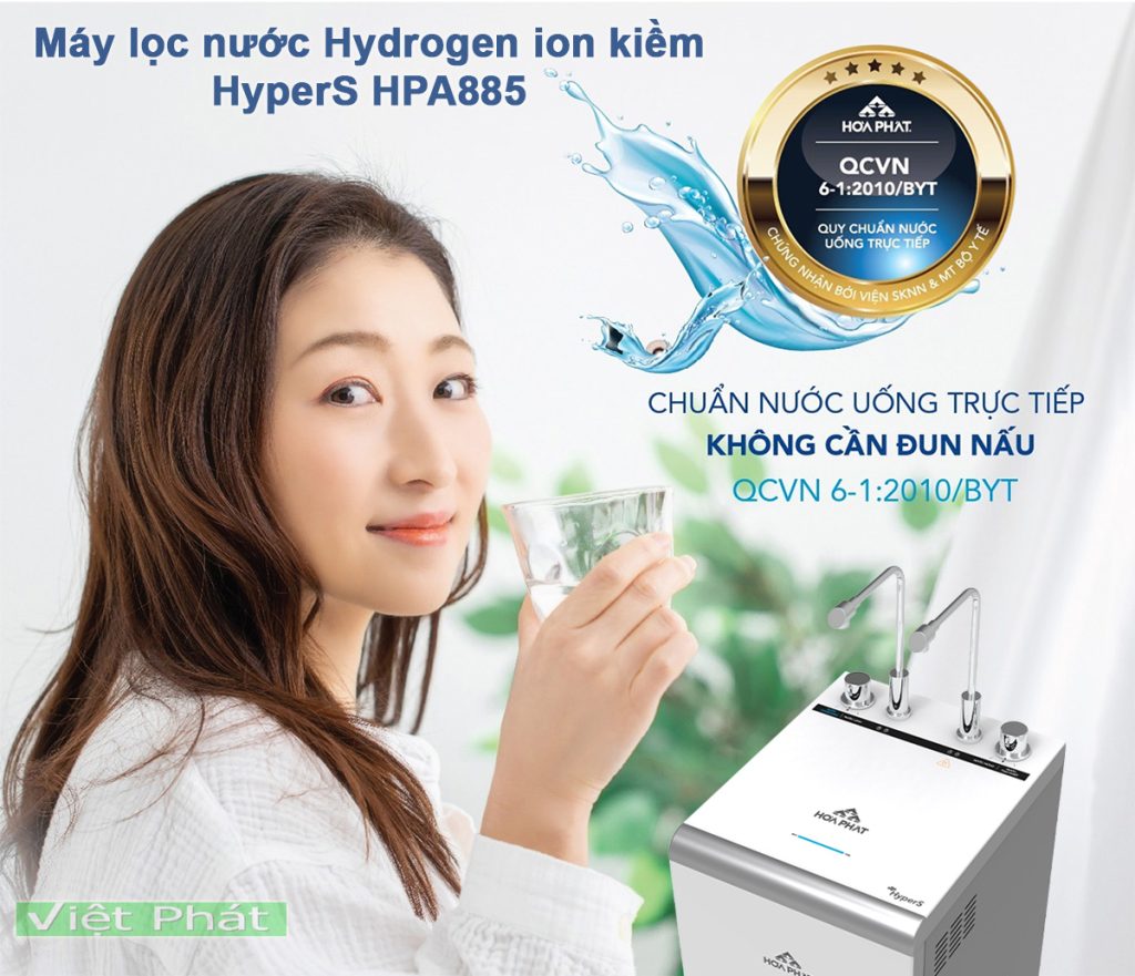 Máy lọc nước Hydrogen ion kiềm HyperS HPA885 uống trực tiếp