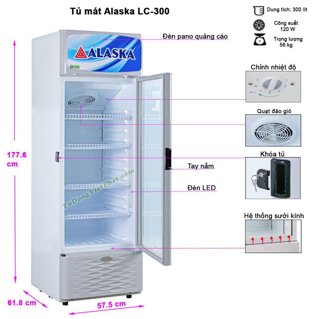 Kích thước tủ mát Alaska LC-300 300L 1 cửa mở