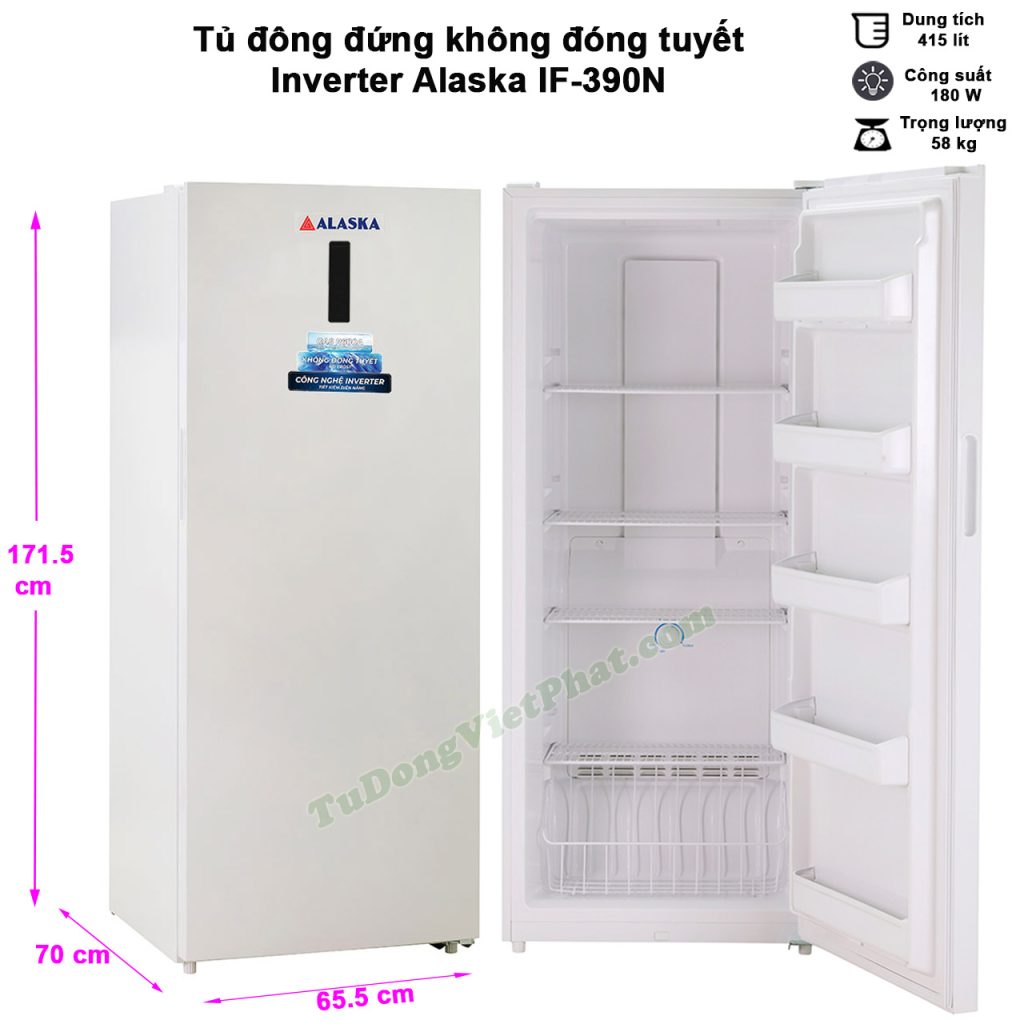 Kích thước tủ đông đứng Inverter Alaska IFI-390N