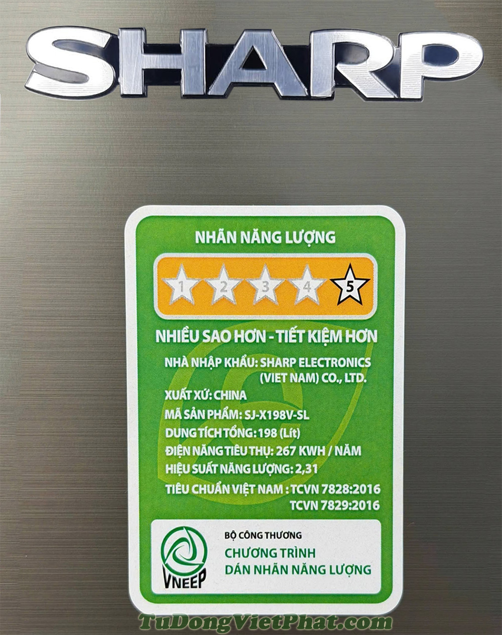 Tem năng lượng tủ lạnh Sharp Inverter 181 lít SJ-X198V-SL